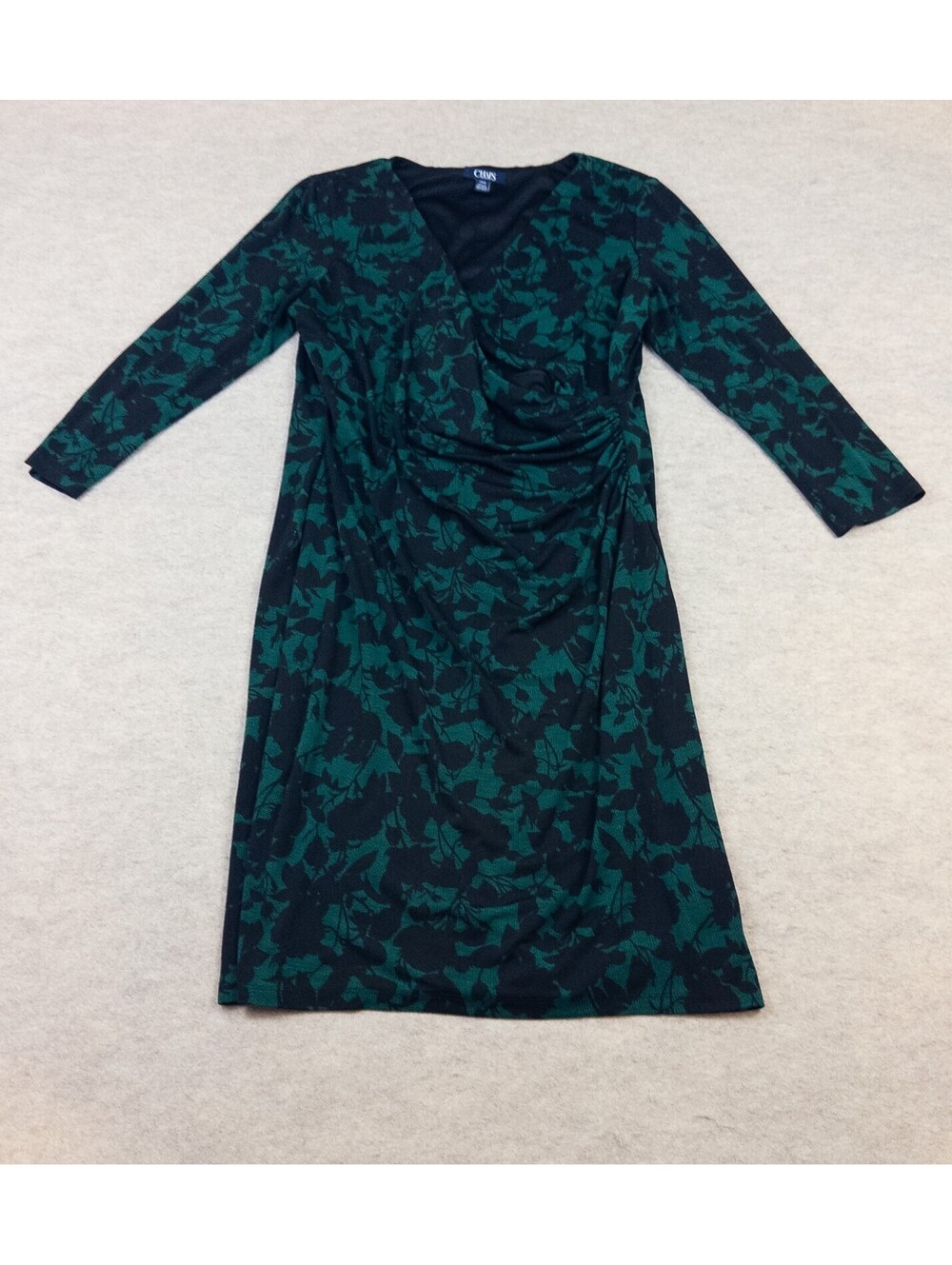 Chaps Women's Long Sleeve Green and Black Floral Dress Size Large